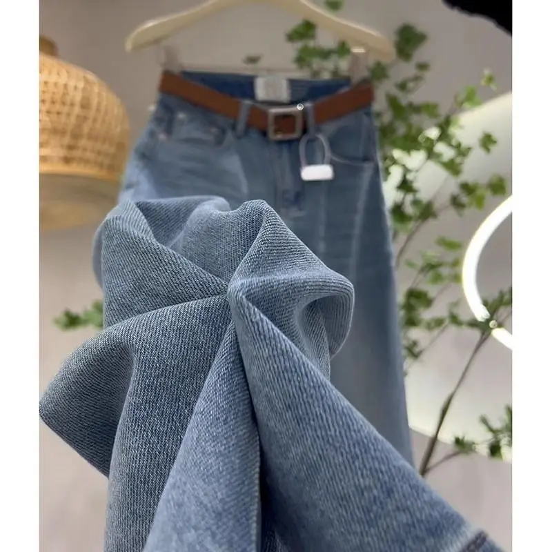 

2025 Spring and Autumn New Retro Blue Jeans Children's High Waist Foreign Style Versatile Skinny Straight Wide Leg Pants