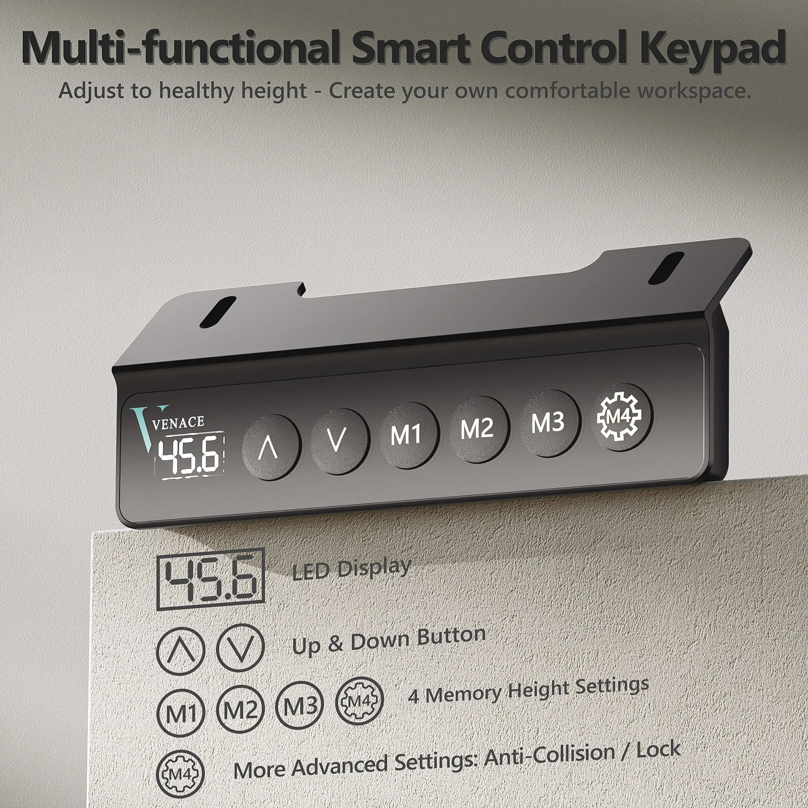 إطار مكتب قائم كهربائي من VVENACE، قاعدة مكتب قابلة للتعديل بمحرك واحد