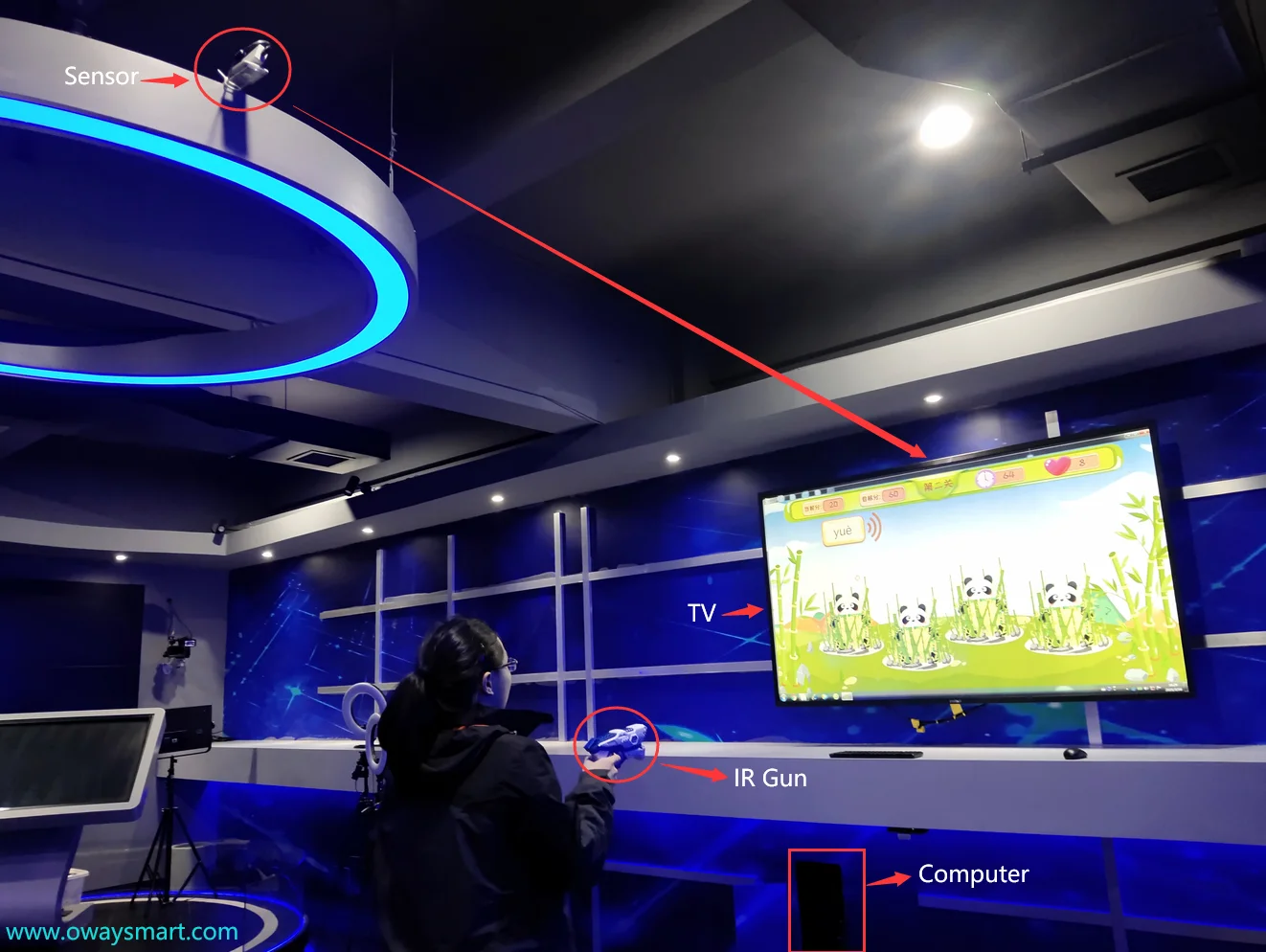 تعمل مسدس ألعاب الرماية بالليزر من Owayboard مع نظام عرض اللمس التفاعلي Oway