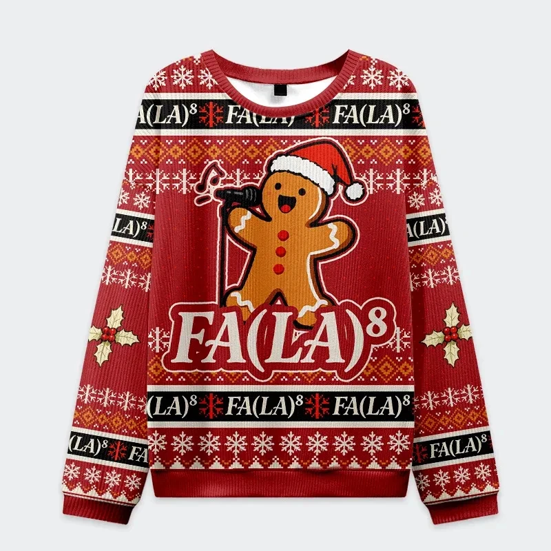 2026 New Singing Gingerbread Man FA LA 8 Christmas Sweatshirt Funny Ugly Xmas Pullover Unisex Kids Adult Holiday 3D Print Top