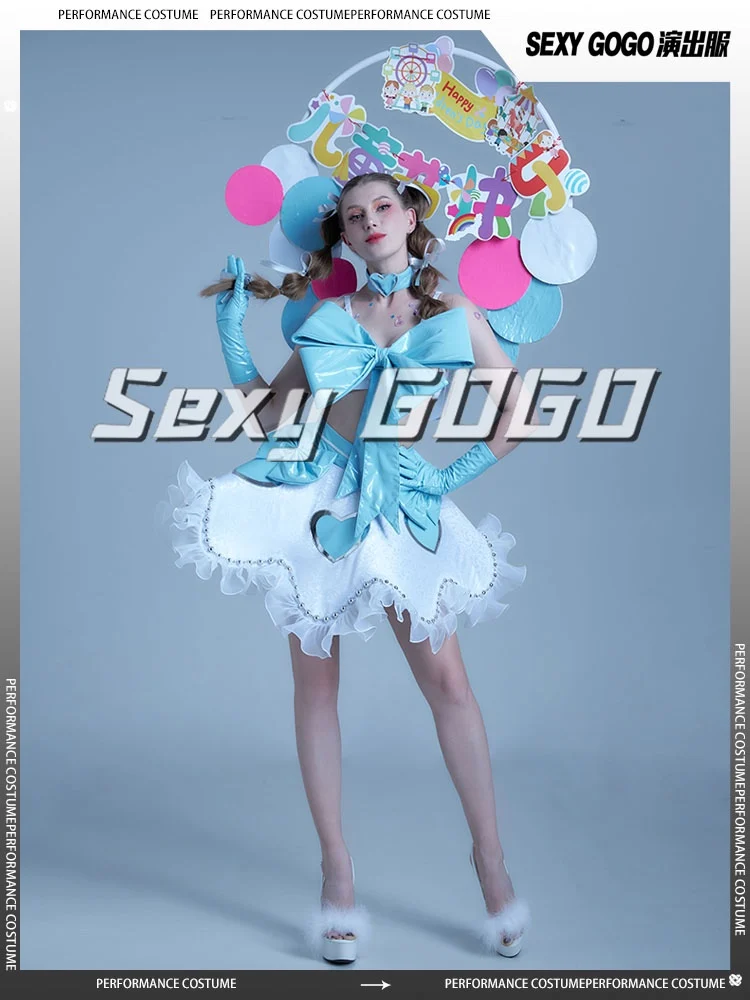 Kostium dla DJ-a w klubie nocnym, stroje do tańca Gogo, kostium Drag Queen, topy z kokardą, spódnica, odzież karnawałowa, strój do tańca jazzowego dla dorosłych yj420