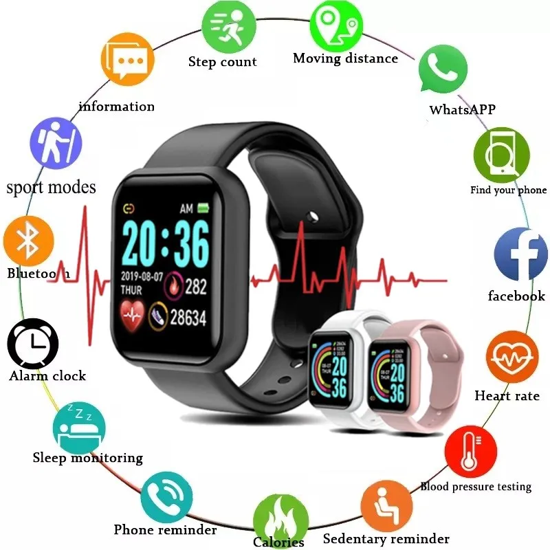 Smart Watch Men Women Heart Rate Blood Pressure Monitor Fitness Tracker Smartwatch Bracelet for Android and IOS Digital reloj