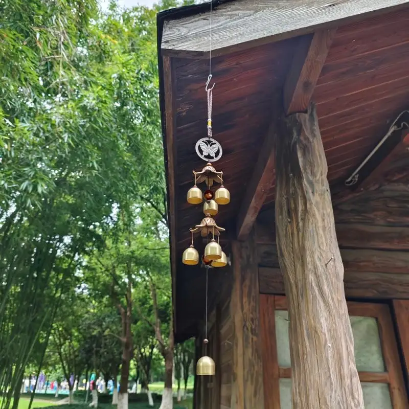 Double Metal Brass Color Bell Pendant Wind Chime Bell Hanging Decoration Suitable For Home Patio Wall Hanging Gift For Friend