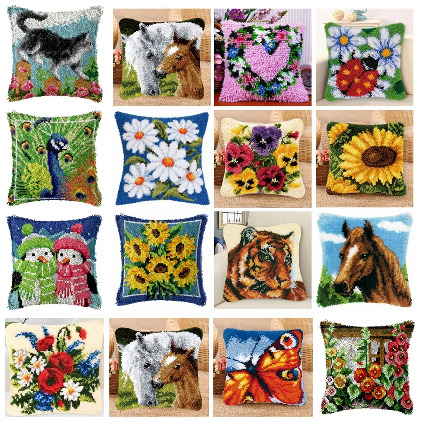 

DIY Latch Hook Sunflowers Cushion Pillowcase Canvas Crochet Foamiran Carpet Embroidery Carpet Latch Hook Kit Knitted Knot Pillow