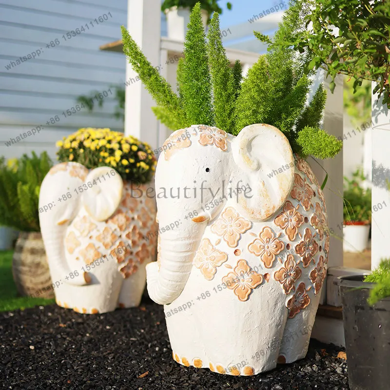 Vintage imitation stone elephant flower pot ornaments creative garden animal sculpture garden lawn decoration ornaments