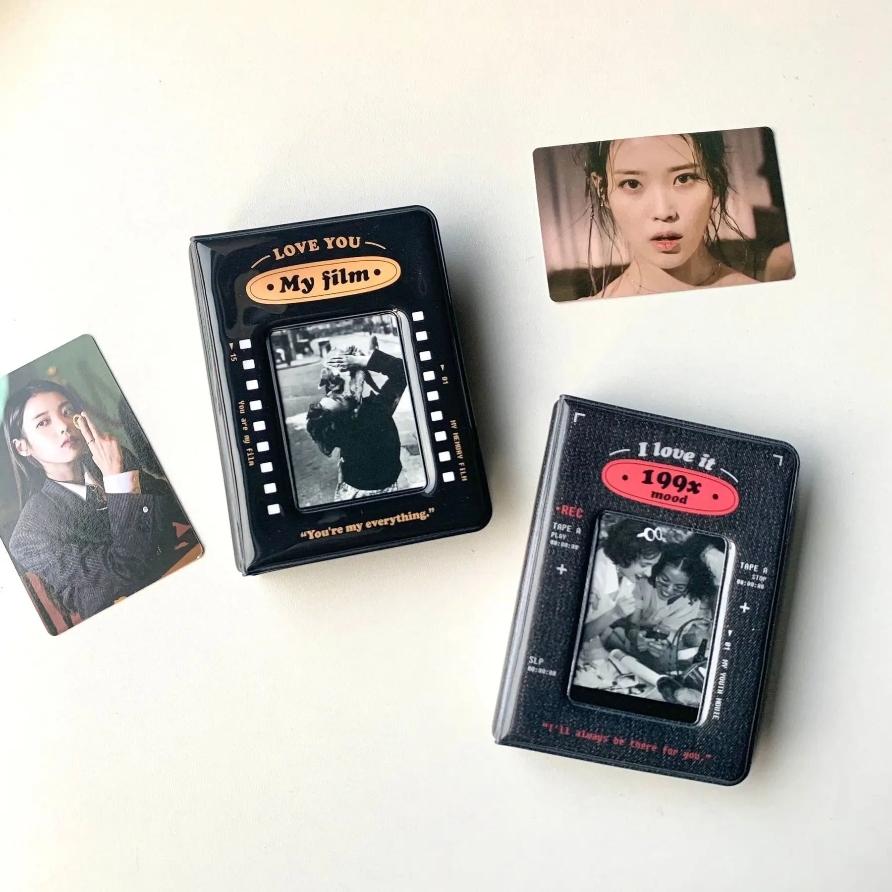 Ins Retro Black 3 Inch Photo Card Binder Photo Album Kpop Binder Stargazer Girl Love Bean Album Small Card Storage Booklet