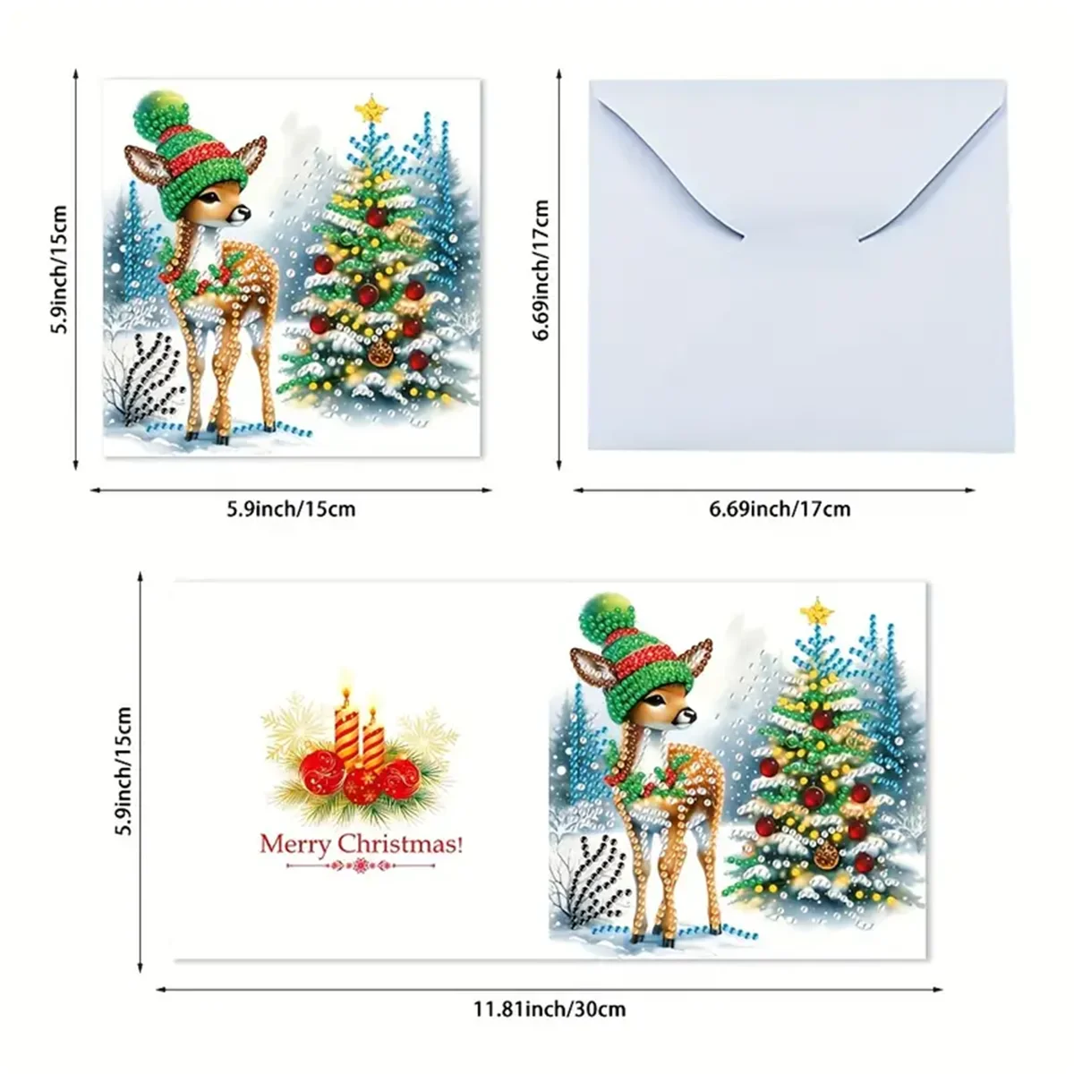 6-pcs Diamond Painted Cross Stitch Stitching Kit Greeting Card Diy Rhinestone Mosaic Postcard Gift Home Christmas Party Wishes