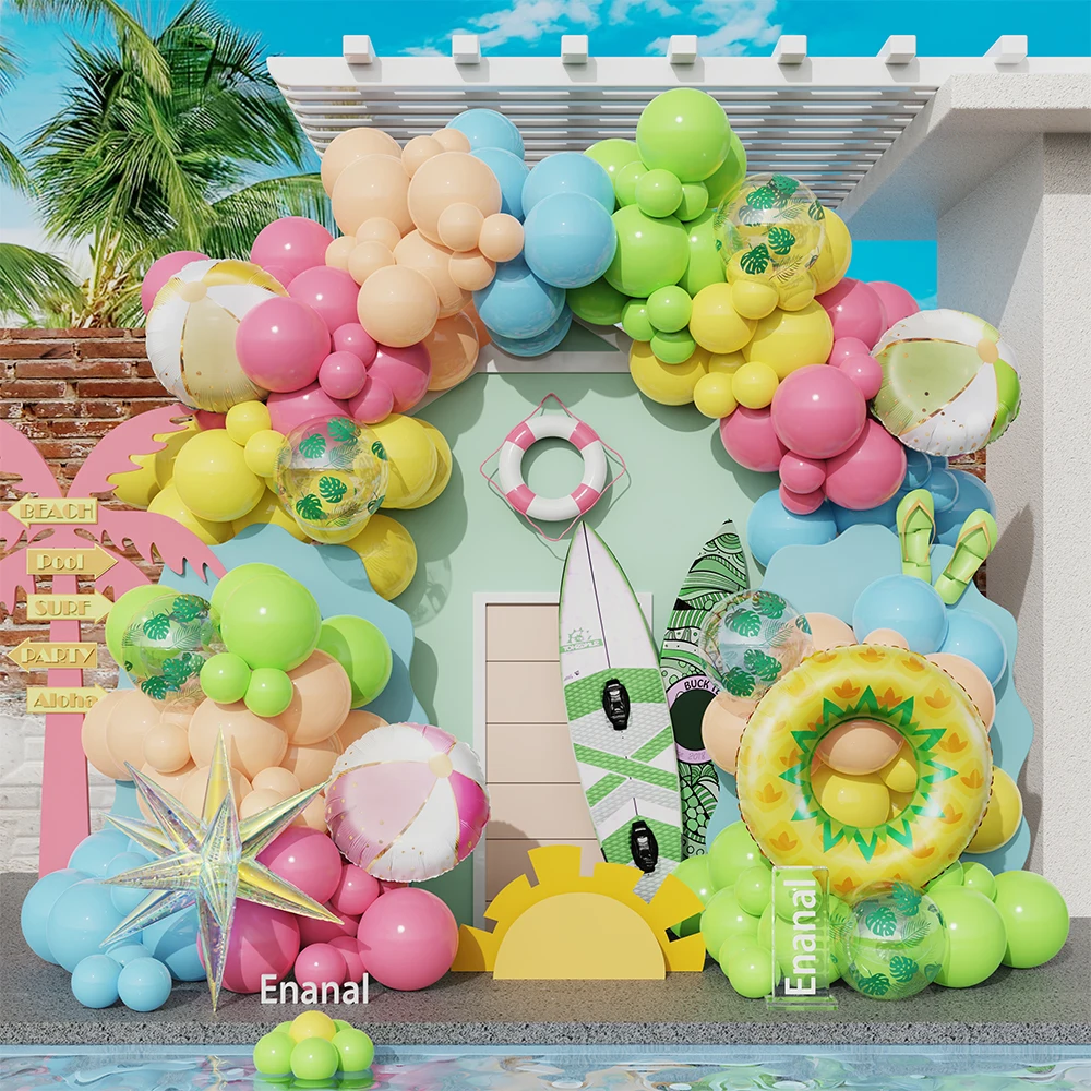 

127Pcs Beach Pool Party Balloon Garland Kit Pineapple Swimming Circle Explosion Star Foil Balloon Birthday Hawaii Party Decor