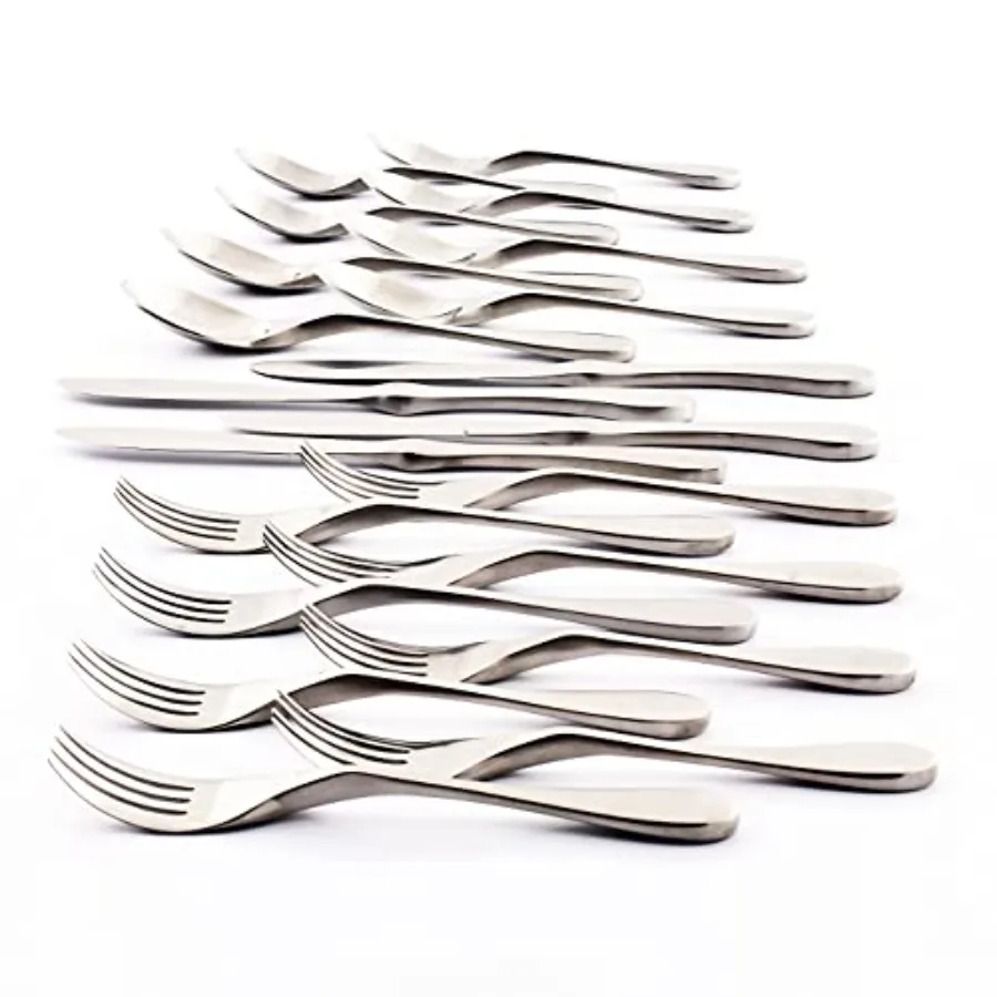 

20-Piece Matte Silver Cutlery Set in 18/10 Stainless Steel with Ergonomic Design for Dining Silverware Set for Kitchen and Tabl