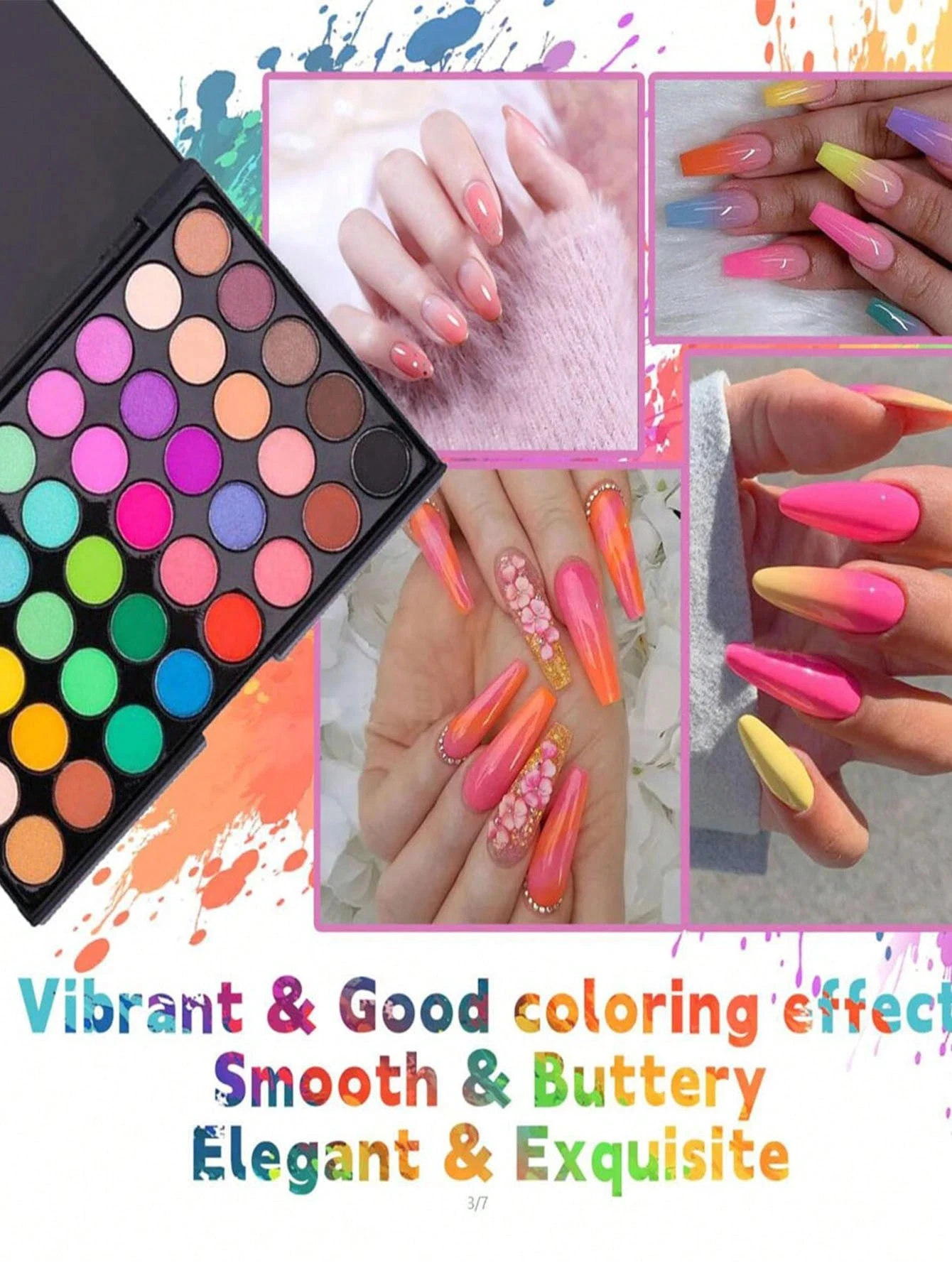 Nail Art Pigment Powder Palette 40 Colors With 10 Double-Sided Sponge Tools, Neon Shades Powder for DIY Tie-Dye Bold Nail Art