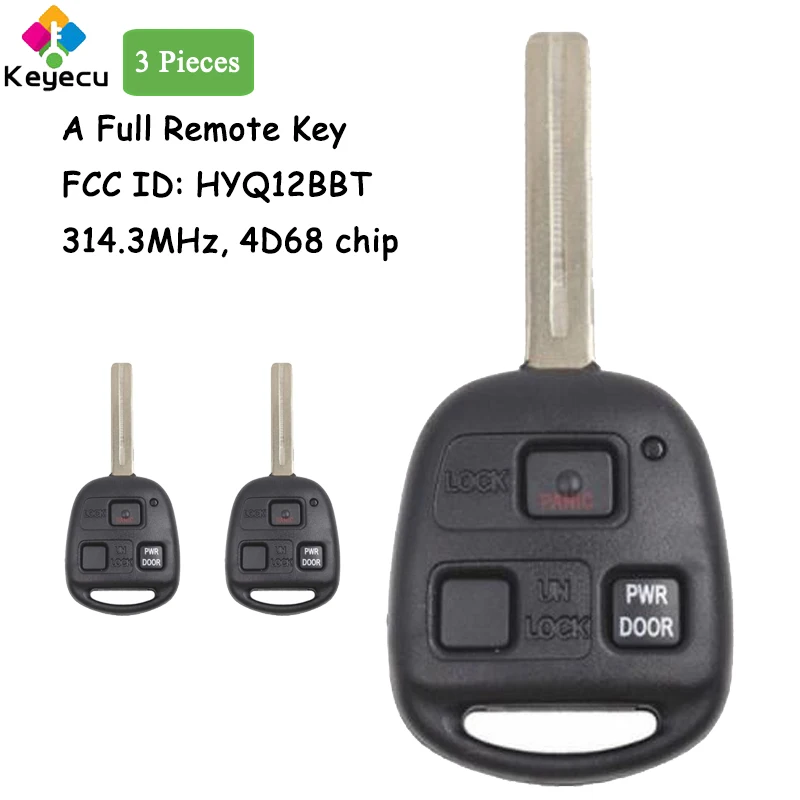 

KEYECU 3 Pieces Replacement Remote Control Key With 3 Buttons 4D68 Chip for Lexus EX330 RX330 RX400h RX350 Fob FCC ID: HYQ12BBT