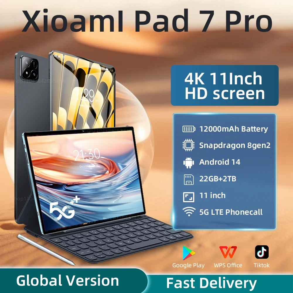 Globale Version Original Pad 7 Pro Tablet 11 Zoll HD 4K Snapdragon 8gen2 Android 14 22 GB + 2 TB 5G Dual SIM Bluetooth WiFi GPS Mi Tab