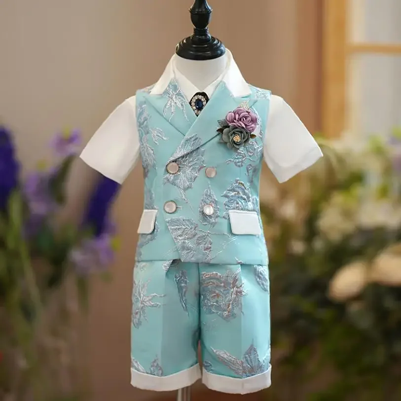 

New Children's Formal Vest Suit Wedding Birthday Baptism Party Gown Kids Piano Performance Costume Boys Waistcoat Sets