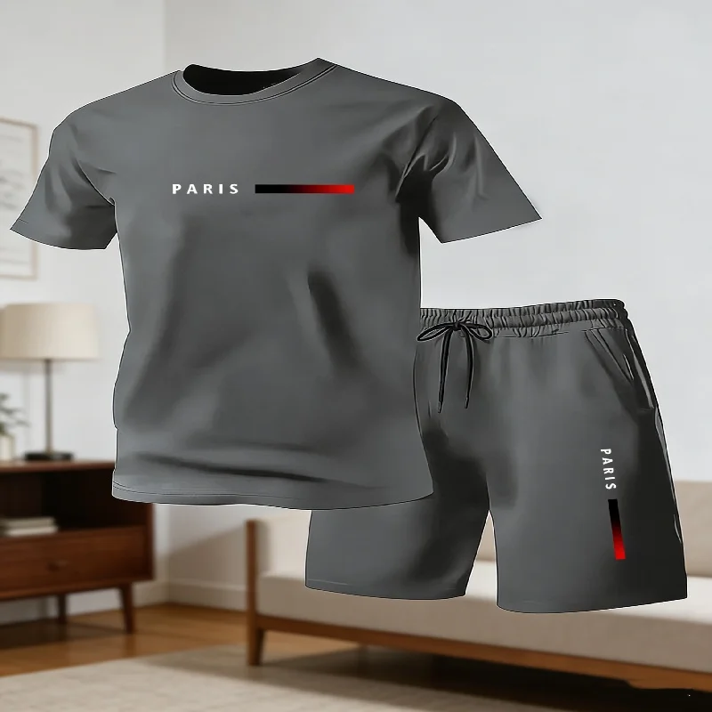 

Men's Casual T-Shirt and Shorts Two-Piece Set Relaxed Fit Men's Short-Sleeve Breathable Athletic Set Two-Piece Set