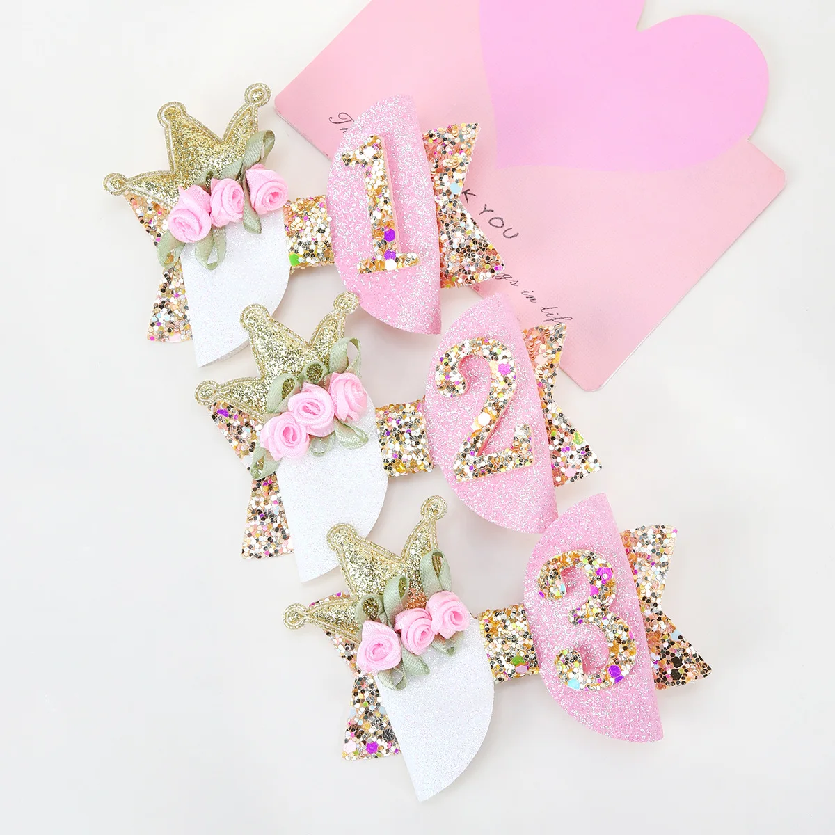 

30PC Pink Glitter Crown Bow Hair Clips Baby Girls Glitter Bows Barrettes Hairpins Birthday Party Bulk Headwear for Babies