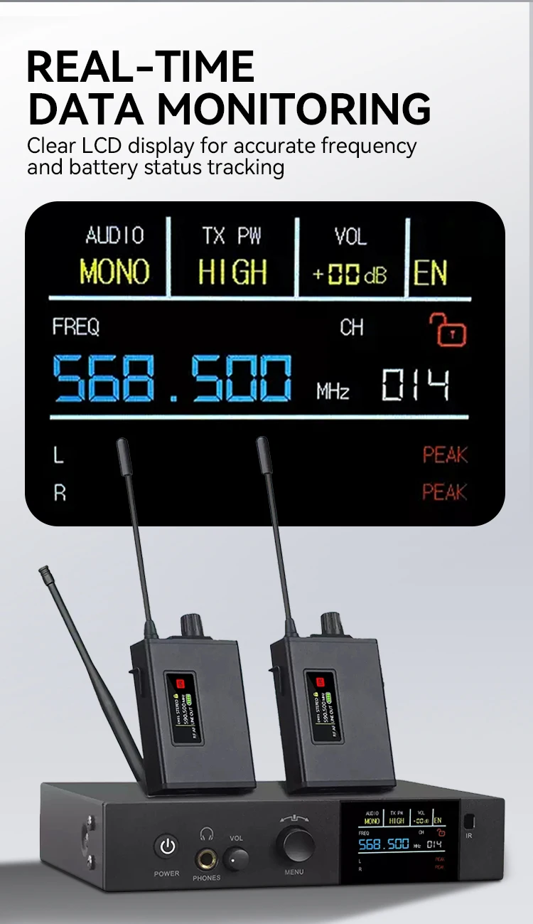 Paulkitson EM-1100 Drahtloses In-Ear-Monitoring-System 24Bit 192KHz Stereo Mono Klarer Klang Stabiles Signalband Live-Performance – Detail 6