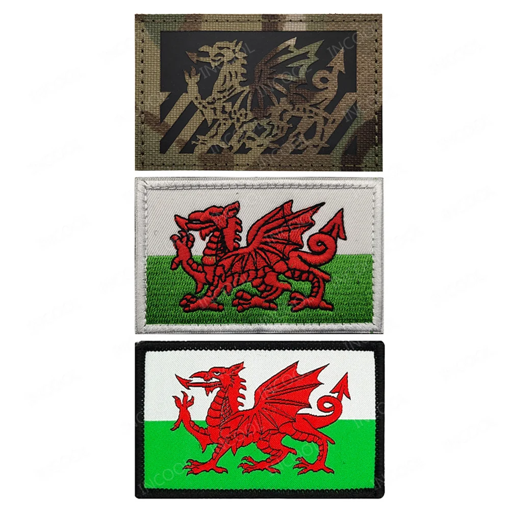 IR Reflective Wales Embroidered Flag Patches Welsh Armband Shoulder Decorative Patch For Clothing Backpack