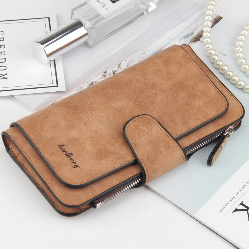 Длинный женский кошелек с застежкой-пряжкой — однотонная искусственная кожа, 10 слотов для карт и минималистский карман для монет на молнии