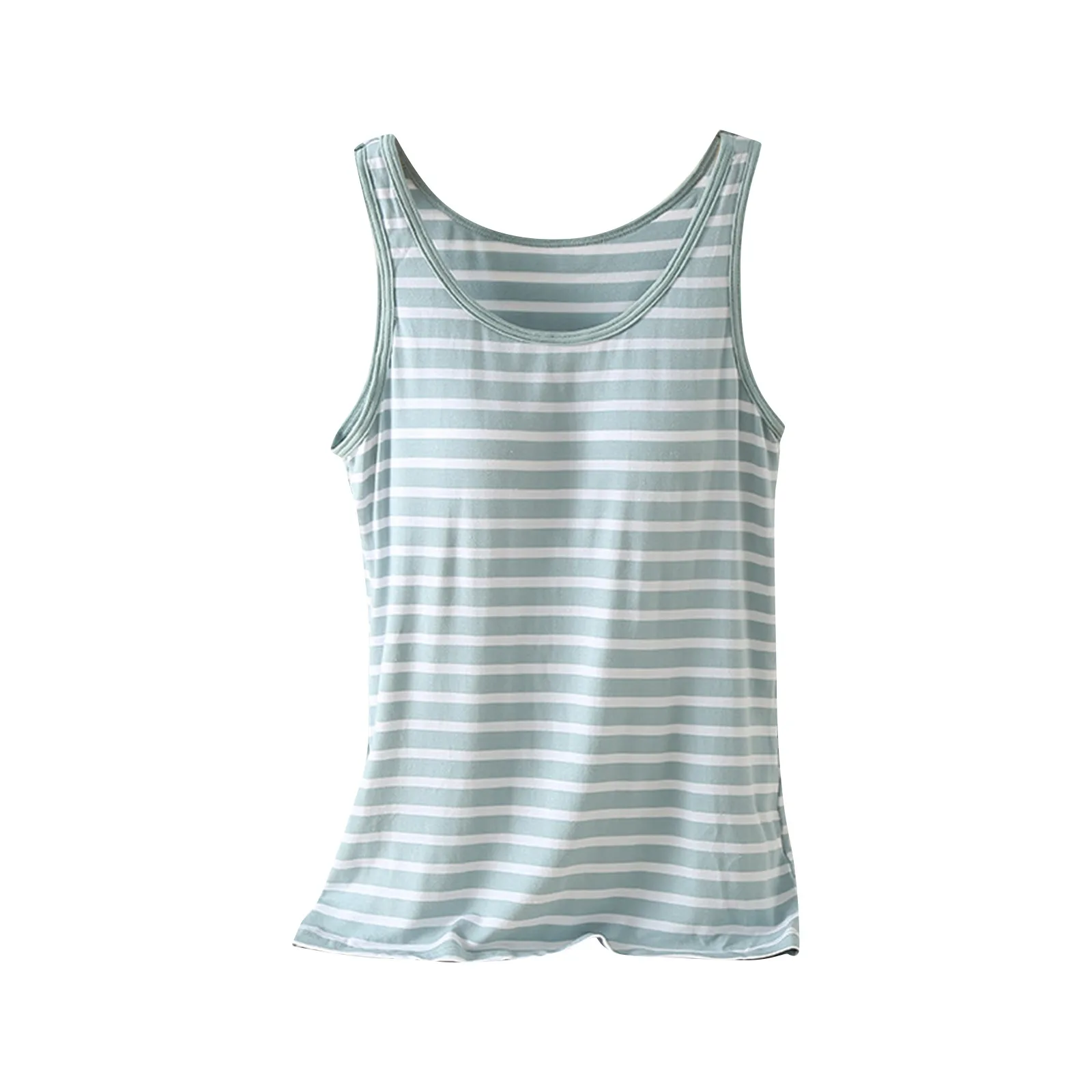 Ladies’ Breathable Striped Sleepshirt with Chest Support - Round Neck Cool Sleepwear Summer Home Leisure Bralette Top