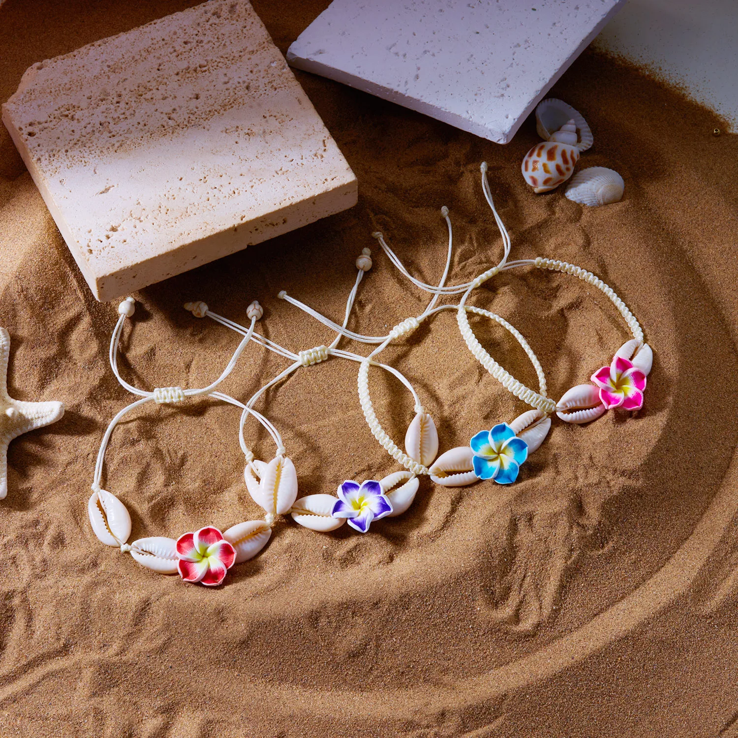 Bohemian Big Flower Sea Shell Charm Bracelets For Women Pink Blue Green Flower Soft Clay Pottery Beaded Bangles Handmade Jewelry view 3