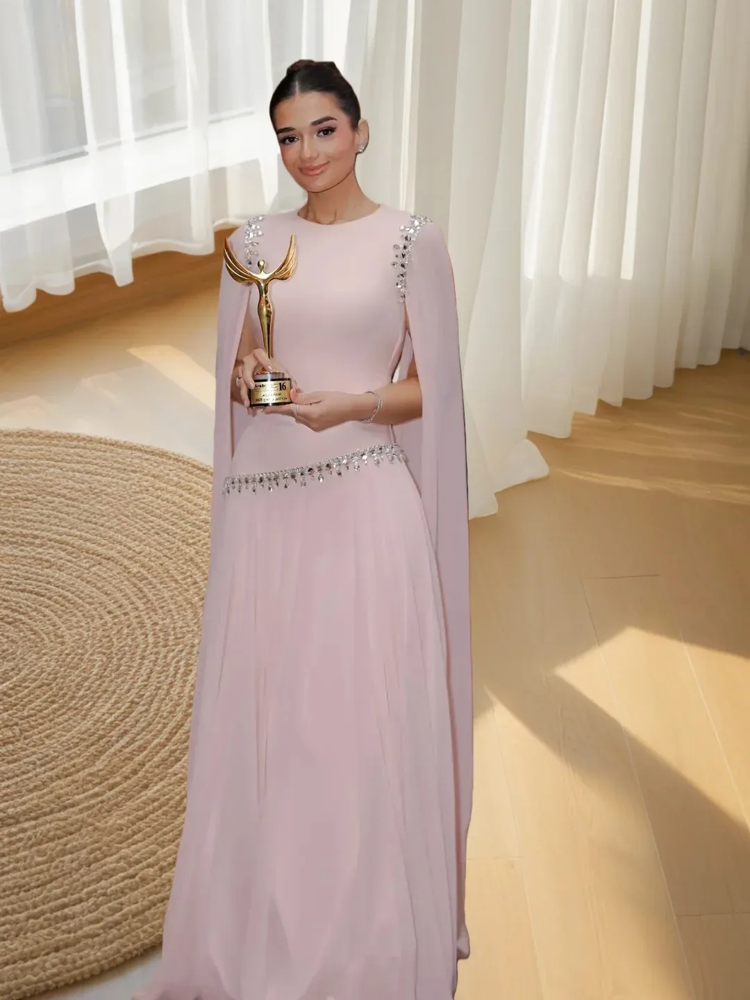 

Medalion customized Elegant Pink Round Neck Prom Gown Women's Beaded Party Evening Dress Dubai Wedding Formal Occasion Dresses