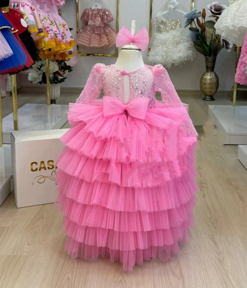 Vestido feminino de baile de lantejoulas, vestidos bonitos de princesa, vestido elegante para festa de aniversário, cerimônia de comunhão, tamanho 1-10t