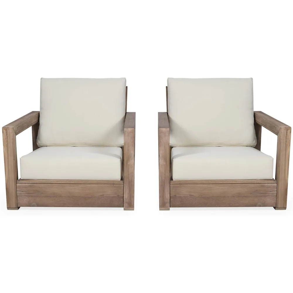 

Wesley Outdoor Acacia Wood Club Chairs (Set of 2), Brown and Beige