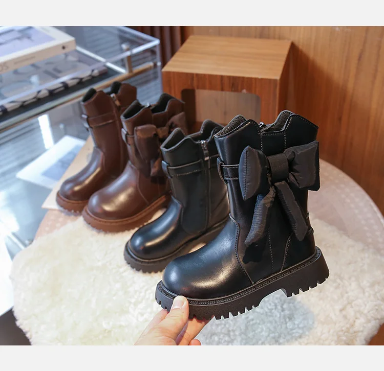 

Детские ботильоны для девочек, новинка 2023 года, зимние детские ботинки в стиле принцессы, нескользящие ботинки для рождественской вечеринки с дышащей подкладкой и бантом