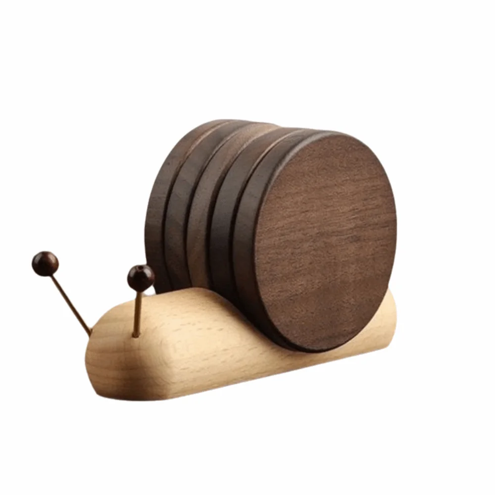 Non Slip Base Snail Coaster Set Magnetic Attachment Heat Resistant Snail Heat Insulation Pad Cute Wooden Snail Bowl Pad