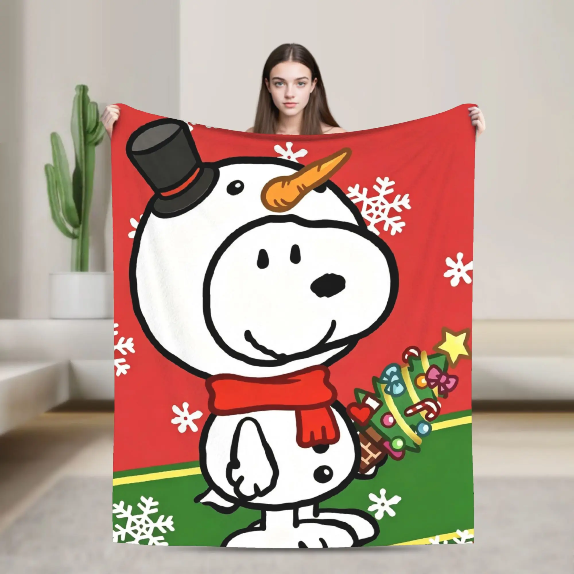 S-Snoopys Xmas Snowman Santa Fleece Blankets  Creative Throw Blanket for Home 150*125cm Bedspread