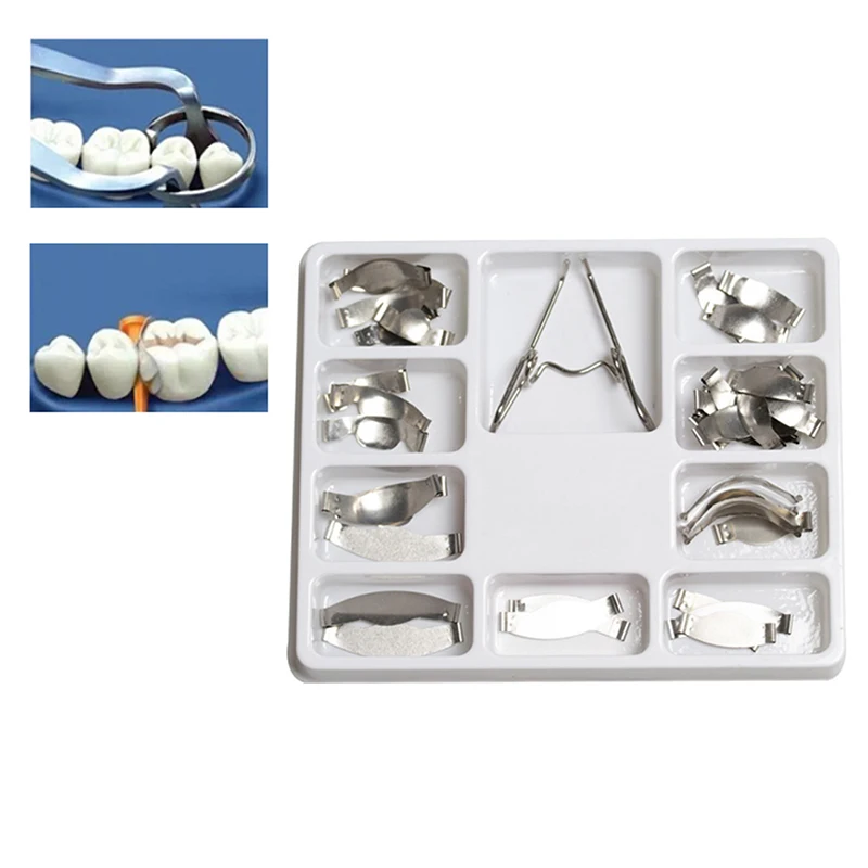 36 pcs Dental Saddle Contoured Metal Matrices Matrix Universal Kit with Spring Clip