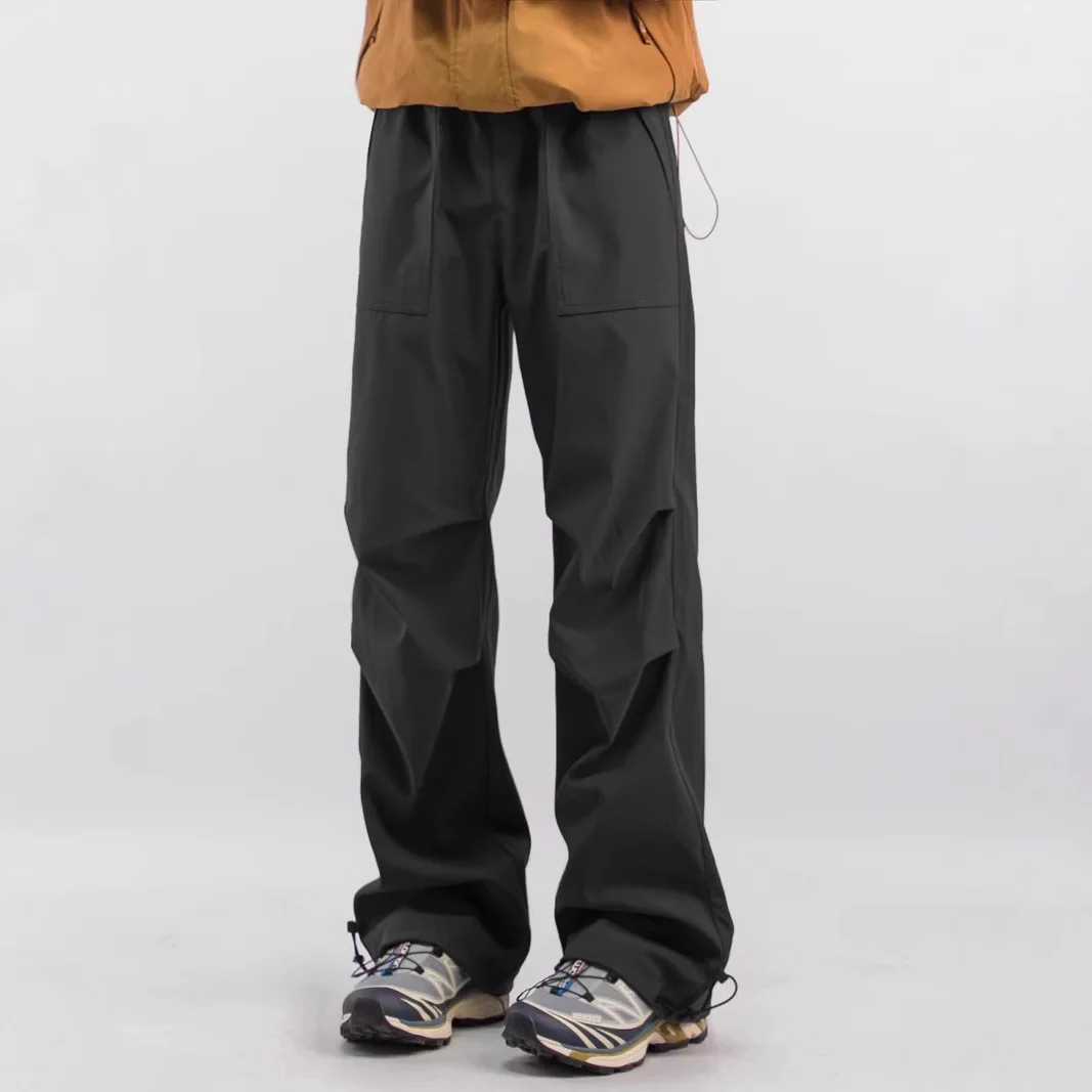 韓国風メンズ2025新作パンツ 夏 ルーズ カジュアル トレンド 多用途 軽量 ドレープ ワイドレッグ フロア丈パンツ