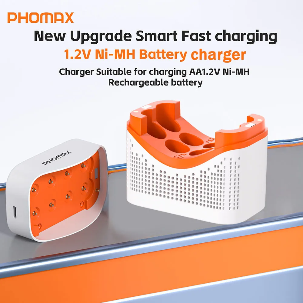 Зарядное устройство PHOMAX New 8-Slot для аккумуляторов NI-MH AA с защитой от короткого замыкания, светодиодной индикацией, USB-зарядка для Ni-MH/Ni-Cd аккумуляторов
