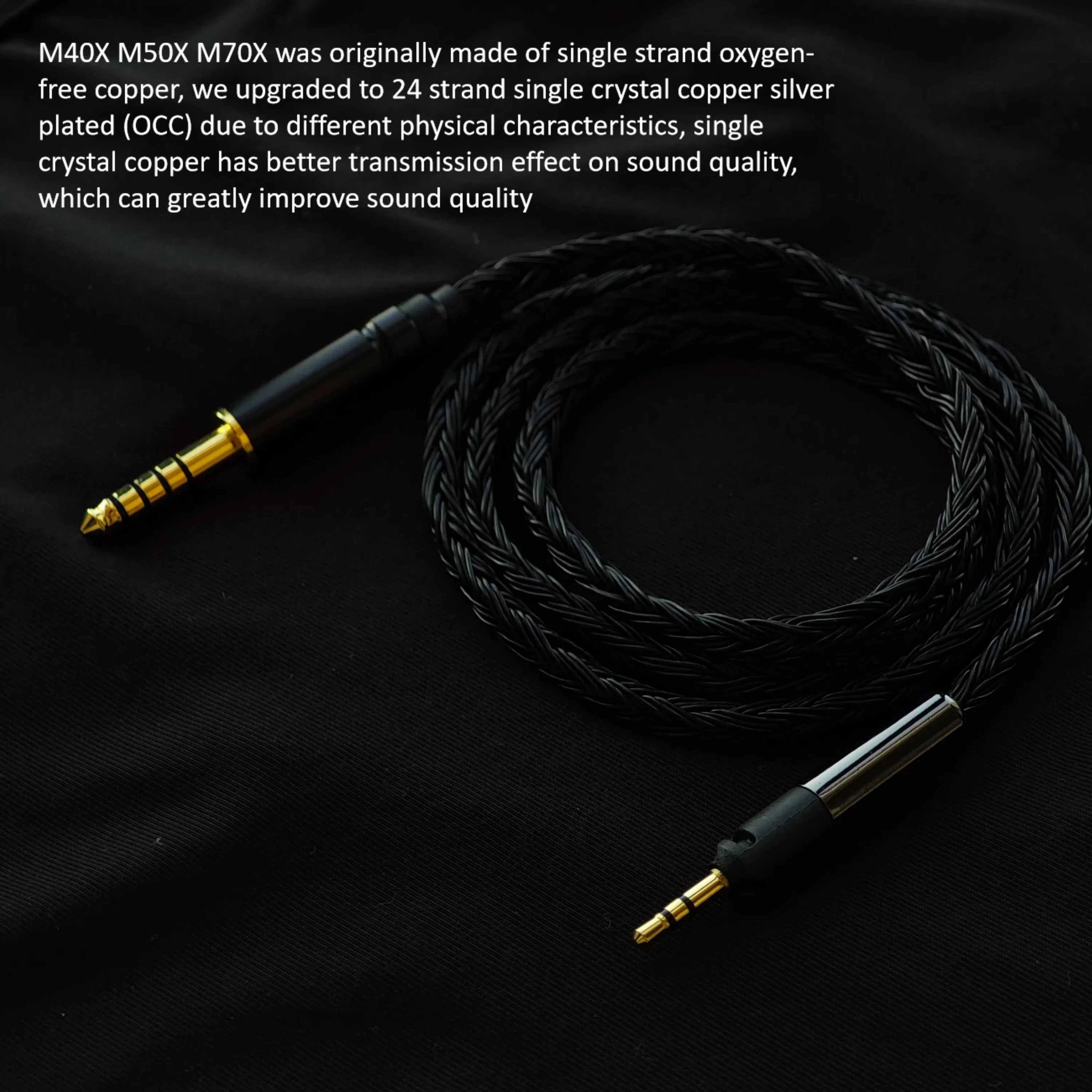 para cabo de atualização de fone de ouvido Audio-Technica M40X, M50X, M70X, 4,4 mm balanceado, OCC banhado a prata de 24 núcleos, 6,35 mm