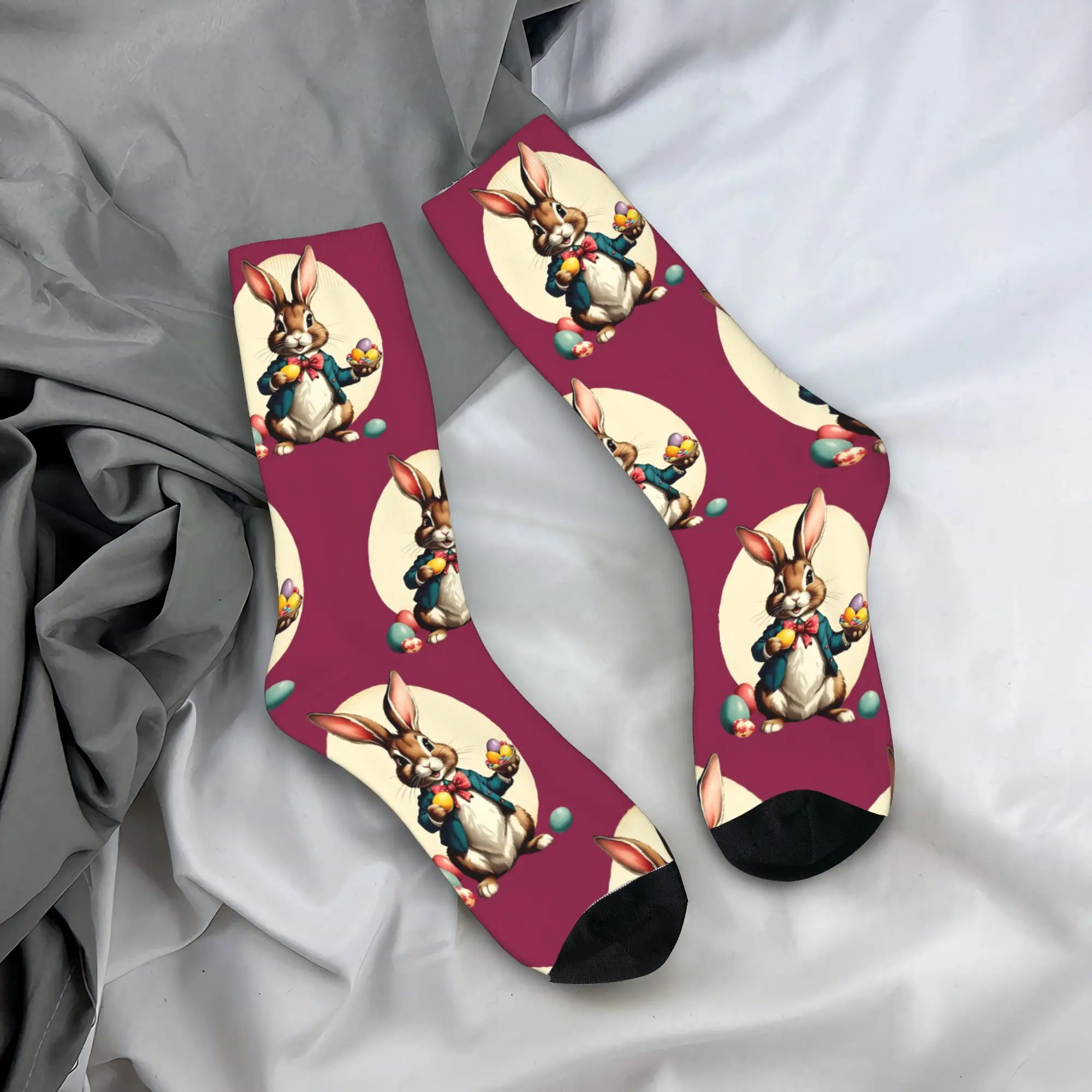

Забавные пасхальные носки с кошачьими ушками и кроликами, винтажные мужские носки, качественные зимние уличные спортивные носки с графическим принтом, нескользящие, подарок