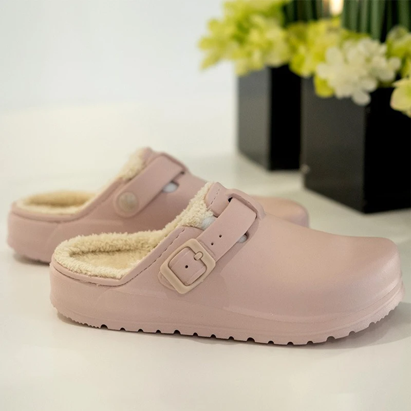 Plush Slippers for Women Adjustable Indoor Shoes Laboratory Soft-soled Confinement Shoes Fashionable Clogs  for Winter 0225