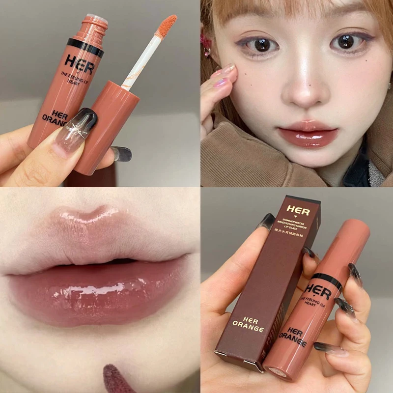 Nude Brown Mirror Dyeing Lip Glaze Waterproof Matte Sexy Pink Lip Gloss Long-lasting Moisturizing Liquid Lipstick Lips Makeup