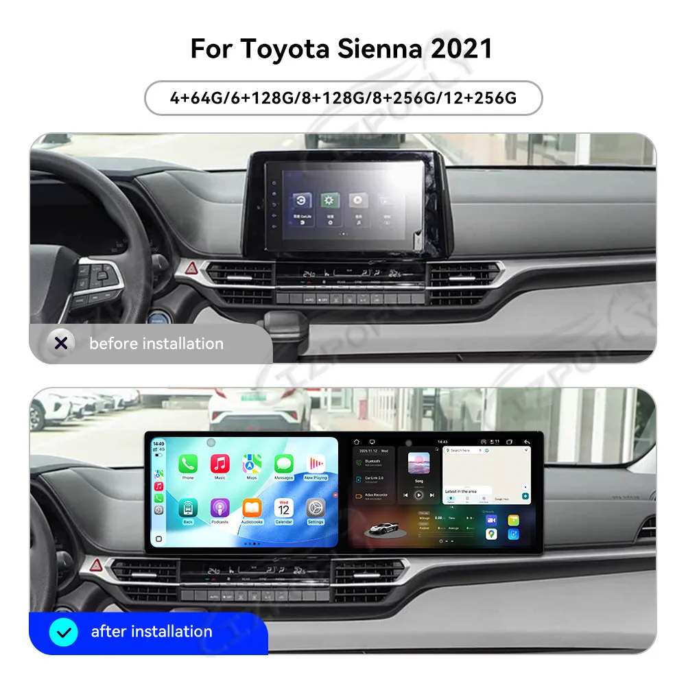 

10,1-дюймовый автомобильный радиоприемник с двойным экраном Android для Toyota Sienna 2021, мультимедийный видеоплеер CarPlay, GPS-навигация, стерео головное устройство