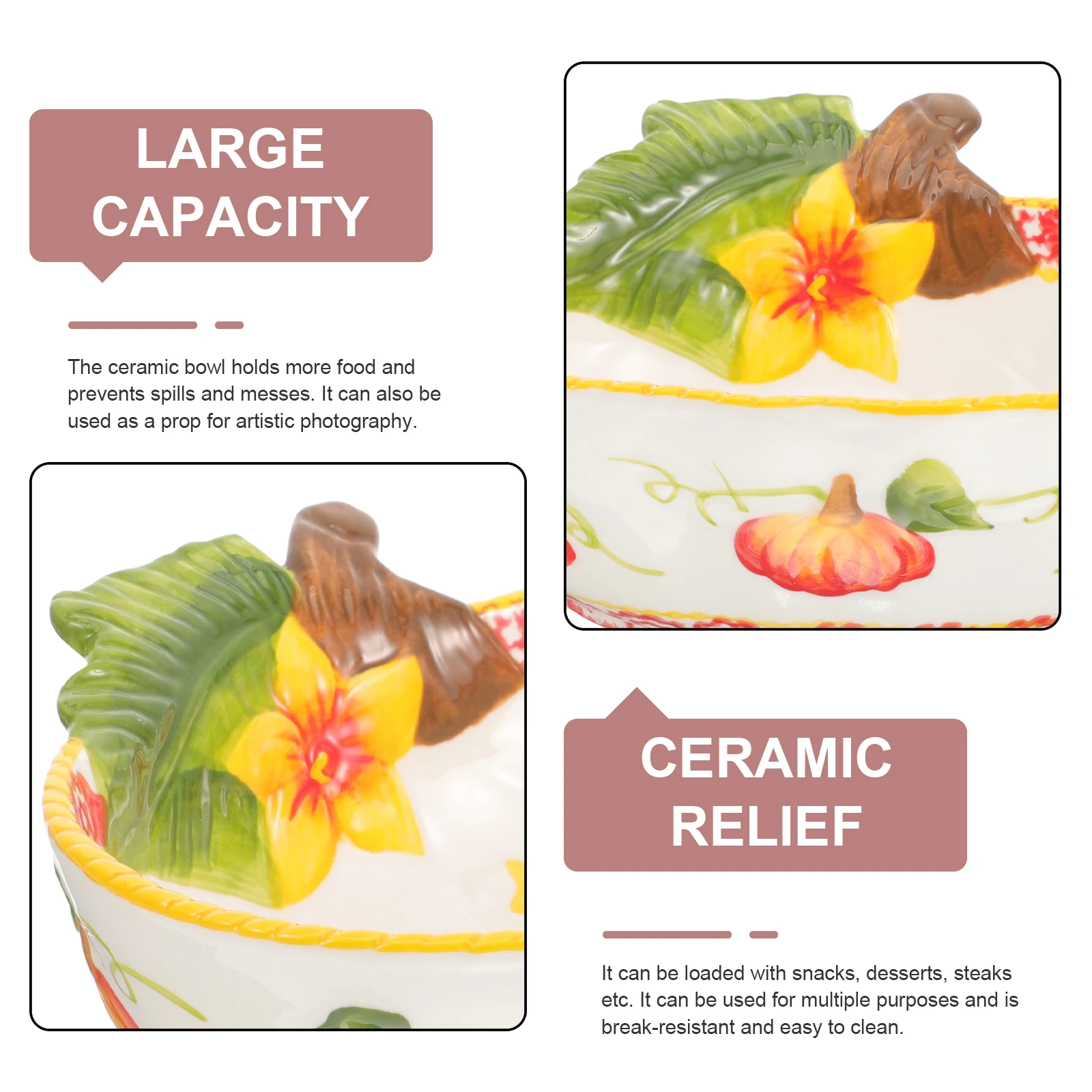 

Pumpkin Ceramic Bowl Salad Dessert Dinner Food Serving Bowl Retro Design Smooth Edge Light Hold Pasta Bowls Kitchen Food Tray