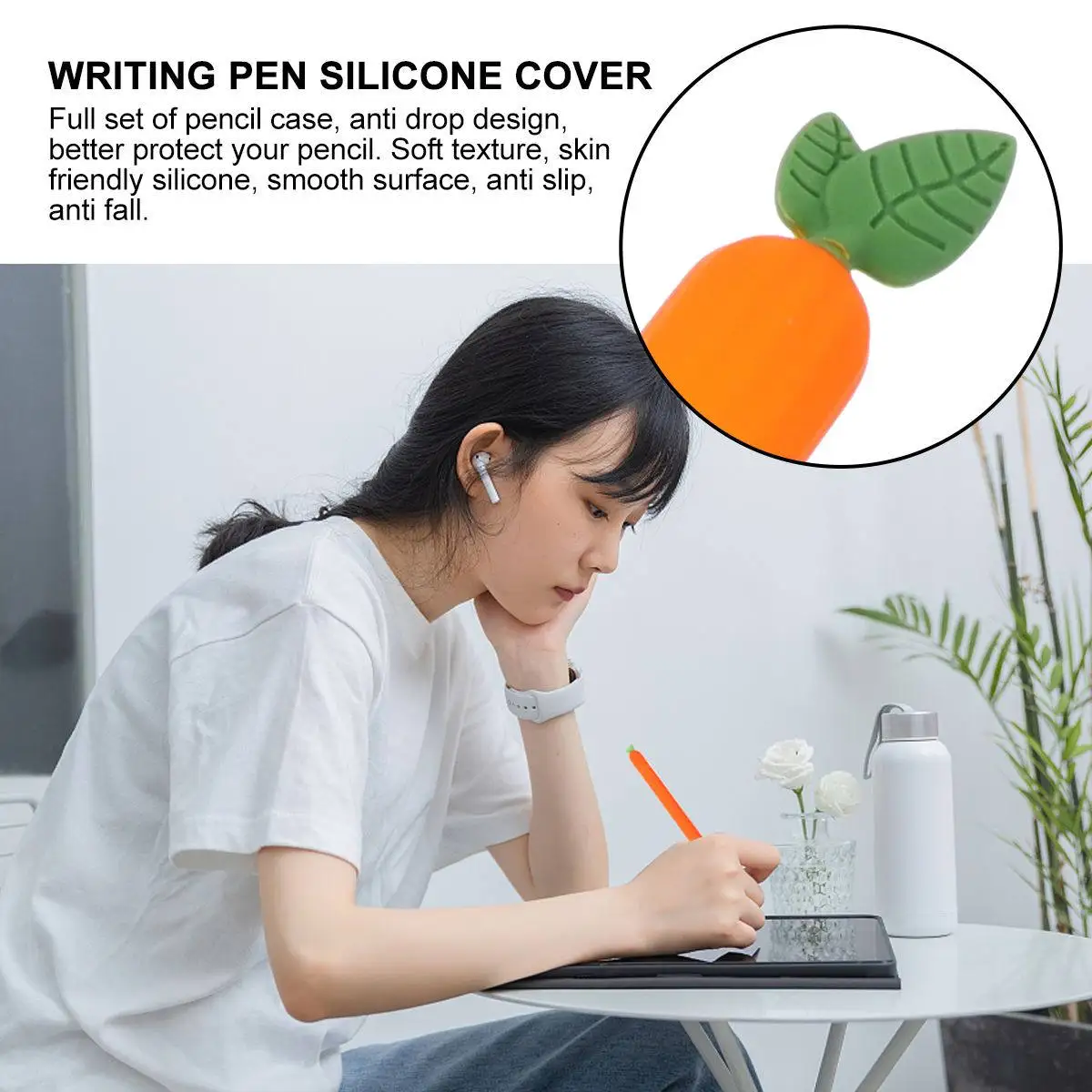 Stylus Pen Cover Silicone Carrot Design Touch Pen Protector for Pencil 2 Enhanced Grip Dirt Proof Comfortable Smooth