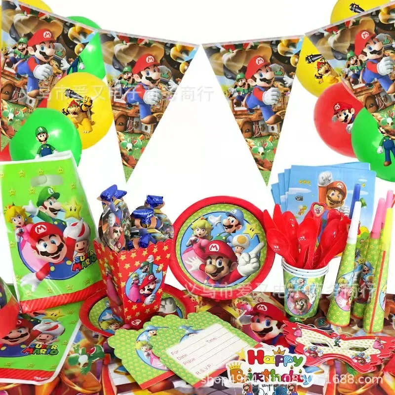 Super Bros Boy Party Supplies Tableware Celebrate Kid Faovr Birthday Party Baby Shower Sticker Plate Festival Theme Fun Decor