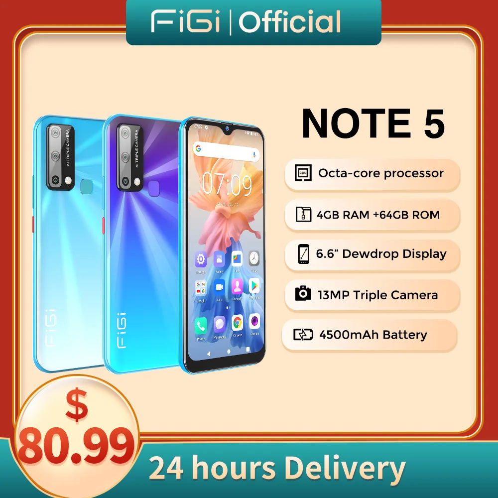 

[In Stock] FIGI NOTE 5 Cellphones 4GB 64G Smartphone Android Octa-Core Cell phone 6.6" 4500mAh 13MP mobile phones 24h Delivery