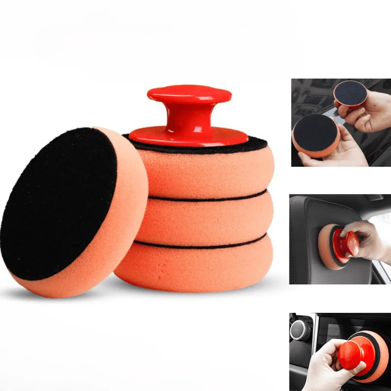 Car Waxing and Polishing Sponge Set with Polyurethane Pads and Handle - Manual Car Care Wax Applicator Kit for Cleaning