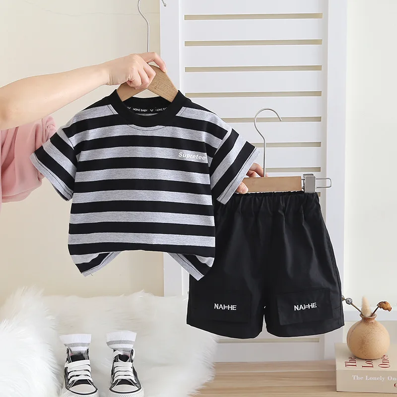 1 Year Old Boy Birthday Outfit Korean Baby Boy Clothes 12 To 18 Months Striped Short Sleeve T-shirtsTops and Shorts Boys Suit