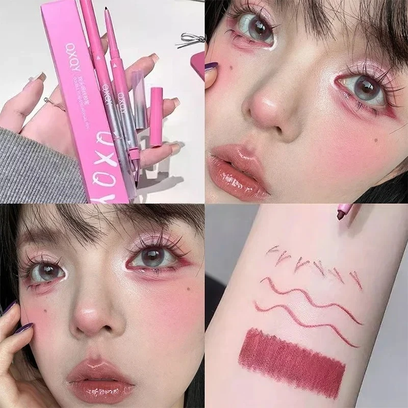 2-in-1 Punk Red Eyebrow Eyeliner GelPencil mit abgewinkelter Pinsel, wischfest, wasserfest, glatt, für Augenbrauen und liegende Seidenraupen-Augen-Make-up