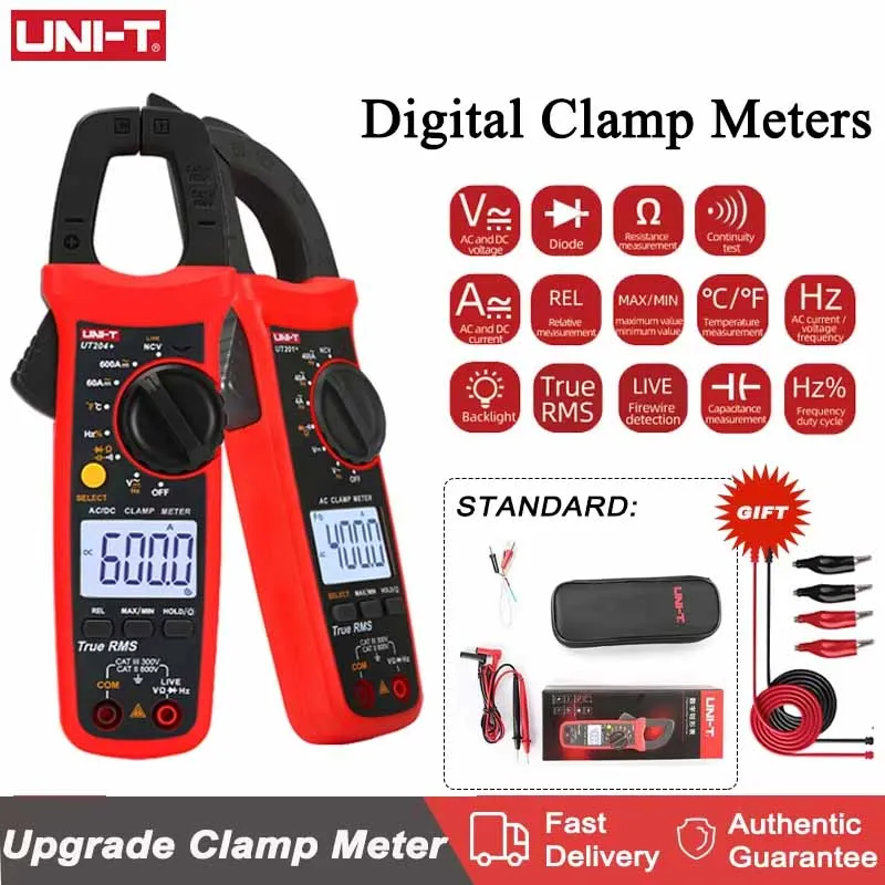 UNI-T UT204+ UT201+ UT202+ Digital Clamp Meter Multimeter Auto Range Voltmeter Pliers High Precision Resistance Tester Ammeter