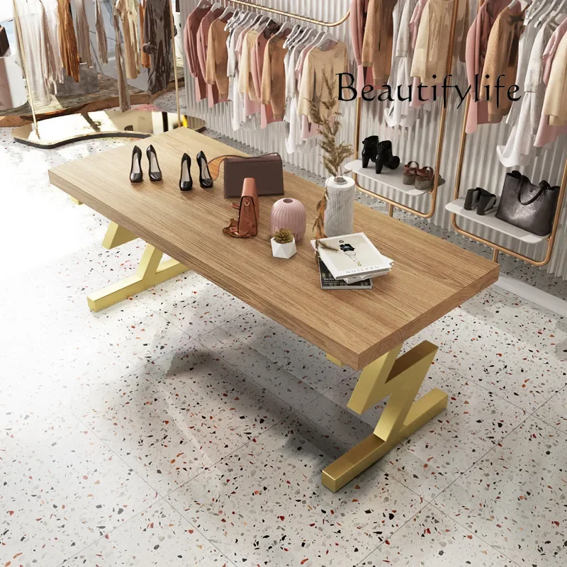 M Clothing Store Middle Table Long Solid Wood Display Table Window Display Display Stand Bag Shoe Rack Nakajima