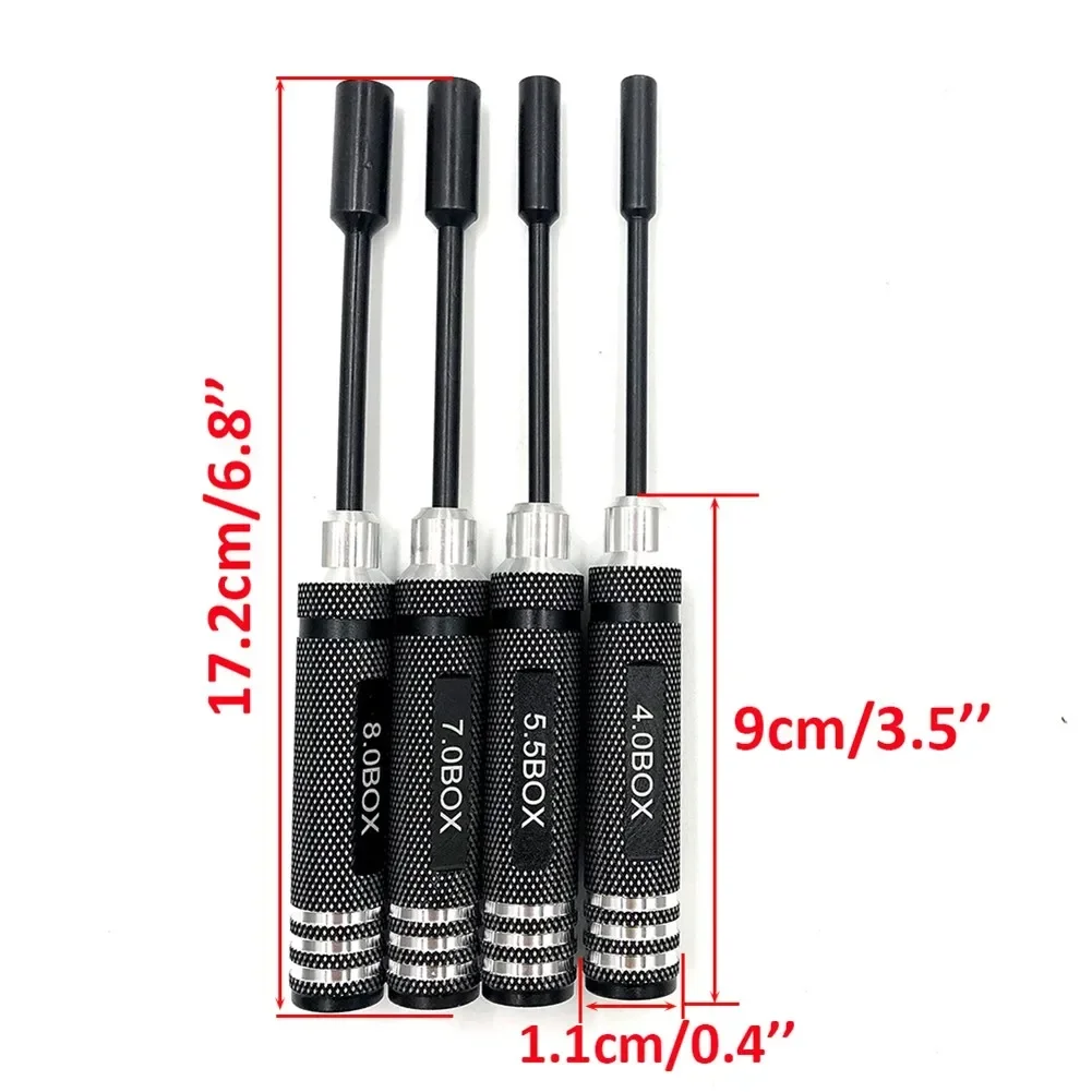 4Pcs Hex Nut Driver Screwdriver Set Socket Type 4 0mm 5 5mm 7 0mm 8 0mm For RC Aircraft And Vehicle Maintenance