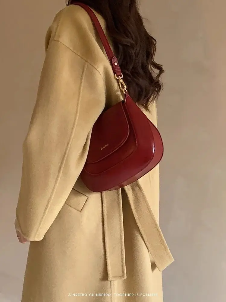 JIAERDI Vintage Red Handbag Women Retro High Street New Leather Chic Saddle Bag Bolso Mujer Female Elegant Burgundy Bag Purse