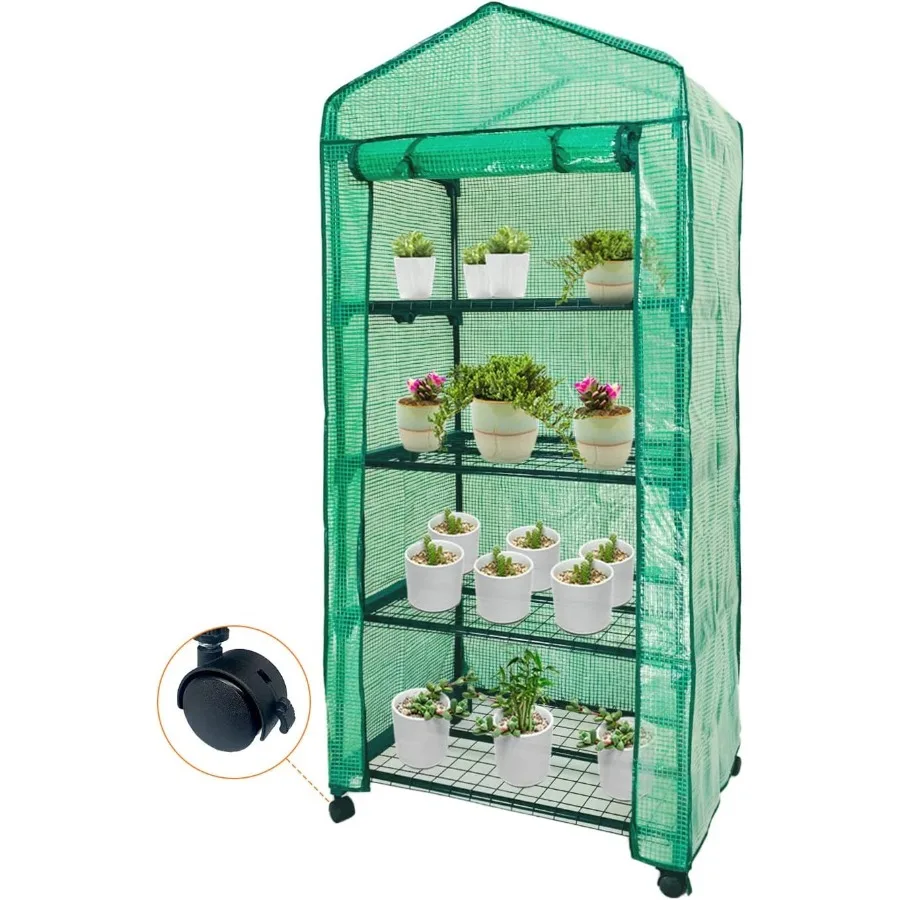 

Mini Greenhouse 4 Tier Small Portable Greenhouses Kit with Caster Wheels and Rollup Zipper PE Cover Green House for Indoor Outd